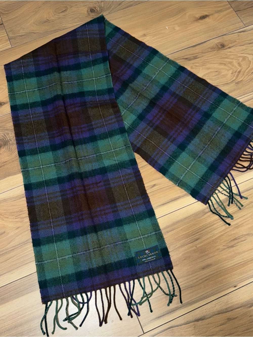 Lochcarron Of Scotland Fringed 100% Lambswool Tartan Plaid Scarf Green Purple